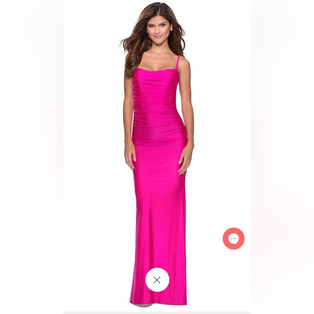 La Femme - 28398 Ruched Scoop Modest Prom Sheath Dress, Hot Pink, Size,2 NWOT